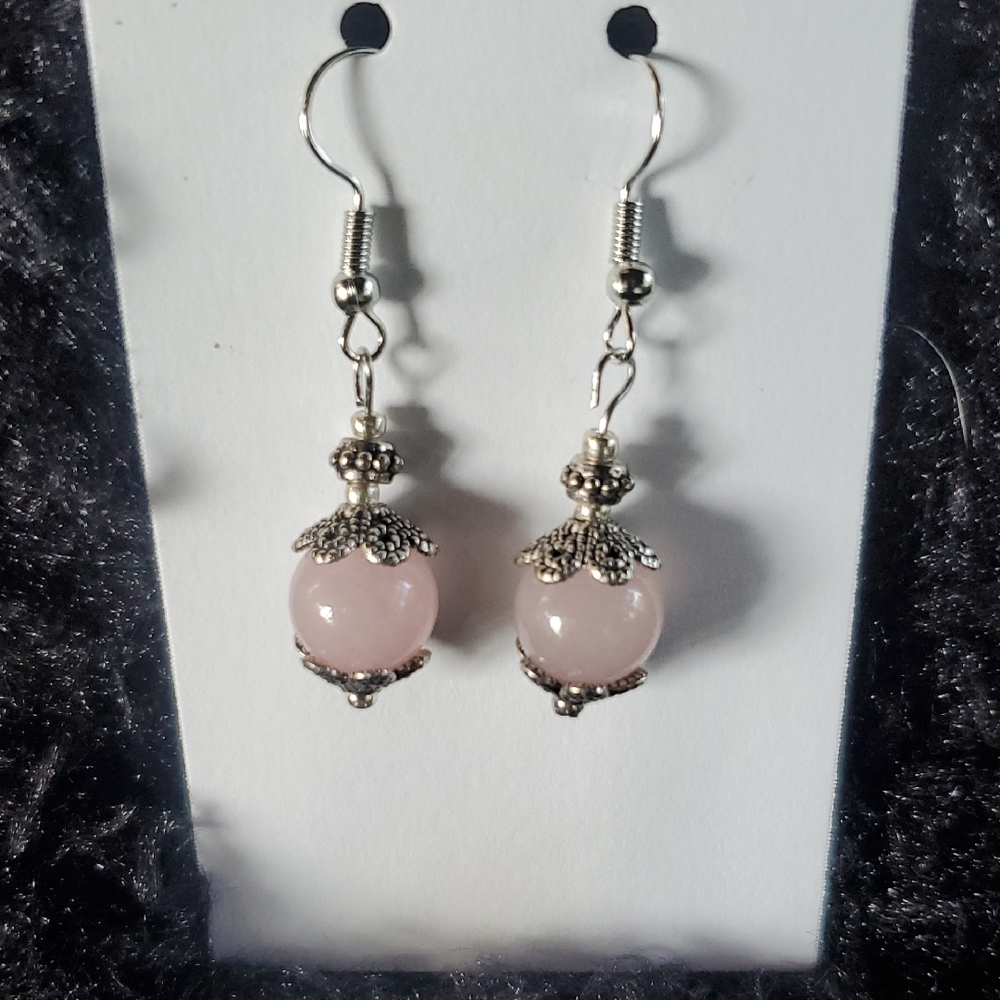Elegant Silver and Rose Quartz Dangle Earrings